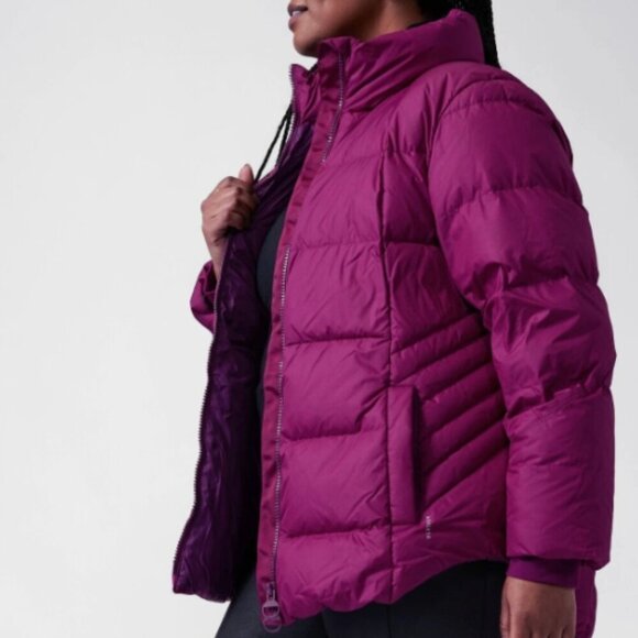 Athleta Downtown Down Feather Warm Winter Puffer Jacket Coat Plum Purple Large - Picture 2 of 16